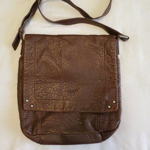 Perlina York Brown Genuine Leather Messenger Style Handbag/Purse w/Rivet Detail